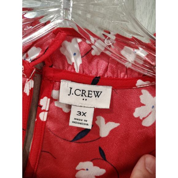 J Crew Blouse Women Red Floral Print Plus Size 3X Fairy Peasant Ruffle Neck Top - Picture 5 of 8
